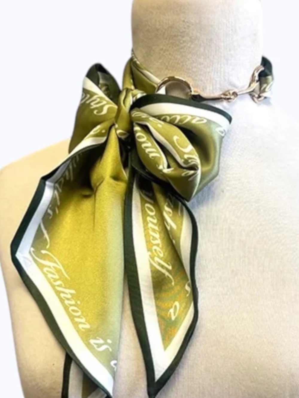 Olive Green Satin Neck Scarf Tie Choker